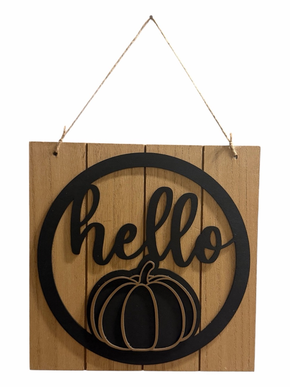 Rustic 'Hello' Pumpkin Fall Wall Sign - Brown & Black
